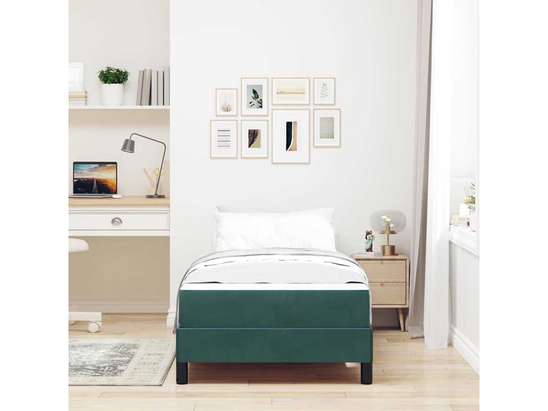  Lit simple- lit adulte -  lit à ressorts avec matelas vert foncé 100 x 200 cm tissu  - Conforama B