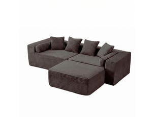 Canapé d’angle l modulaire 3 places avec chaise longue en tissu chenille noir