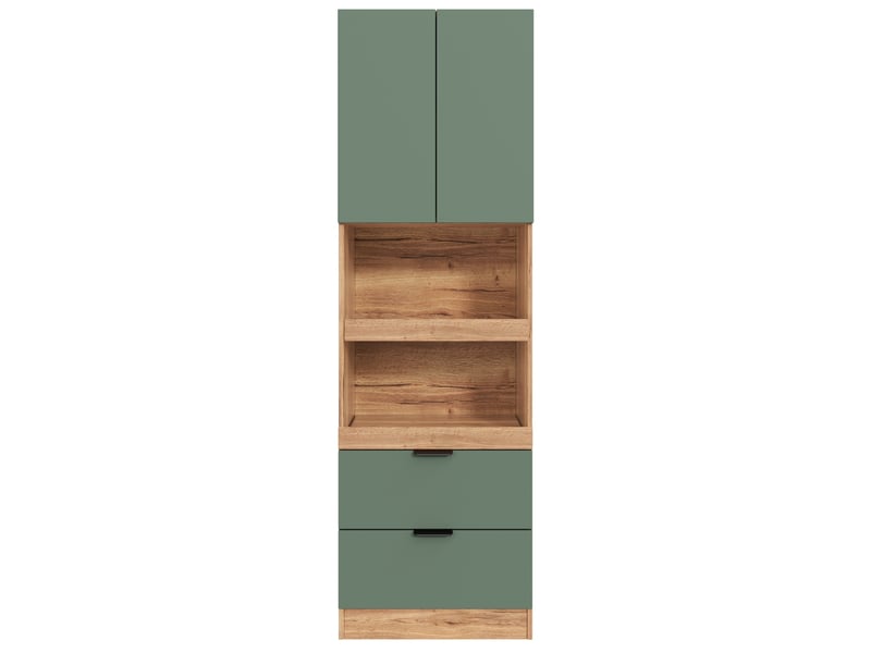 Buffet de cuisine haut 59,5x45x200 cm vert avec espace micro-ondes, 2 tiroirs, tablettes coulissantes et anti-basculement Fay Lum - Conforama E