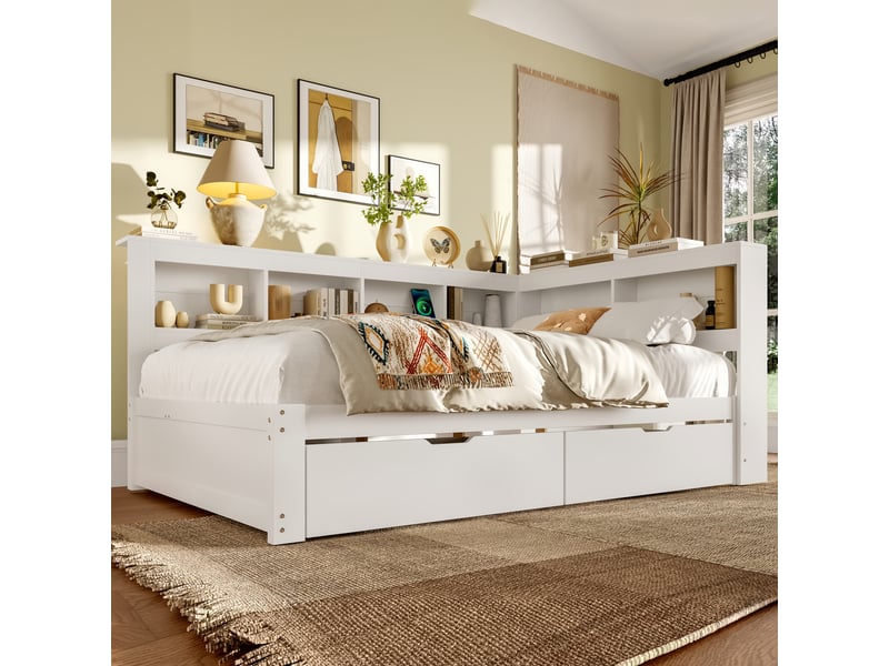  Lit convertible en panneaux de fibres moyenne densité et pin blanc 140x200 cm  - Conforama E