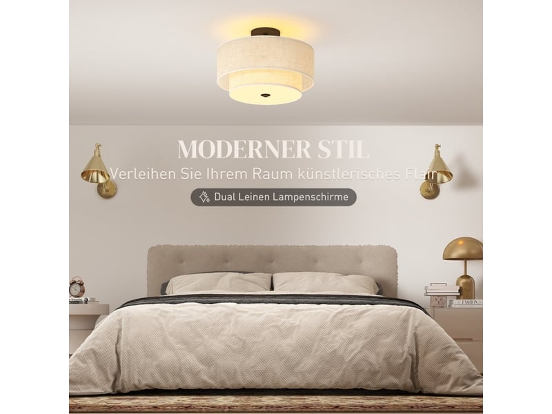  Plafonnier suspension double abat-jour aspect lin 40 x 26 cm crème blanc, métal, éclairage e14 pour salle à manger  - Conforama E