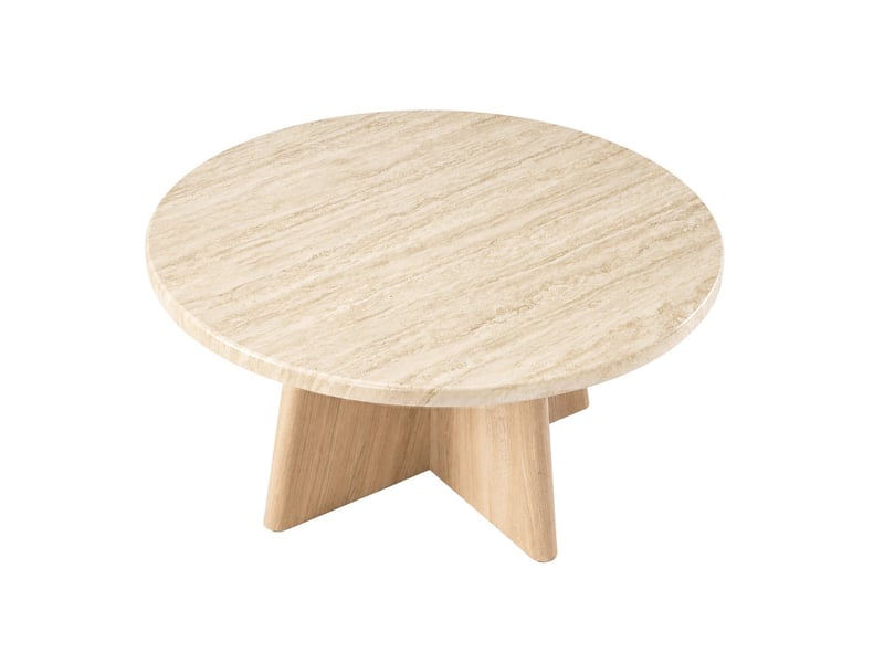  Table basse ronde décor travertin et pied décor chêne d80 cm - agate  - Conforama E