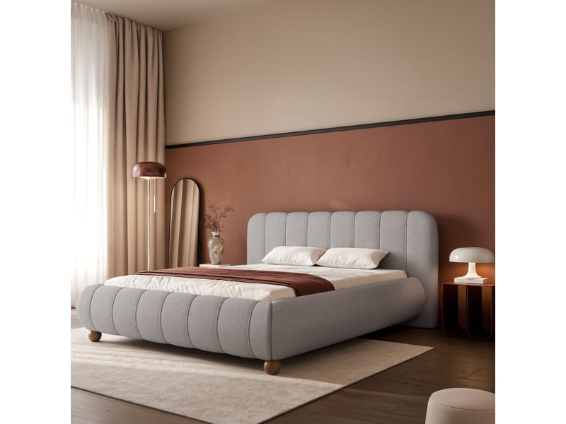  Selsey malunna - lit rembourré sur pieds boules - 200x200 cm - chenille gris Malunna - Conforama B