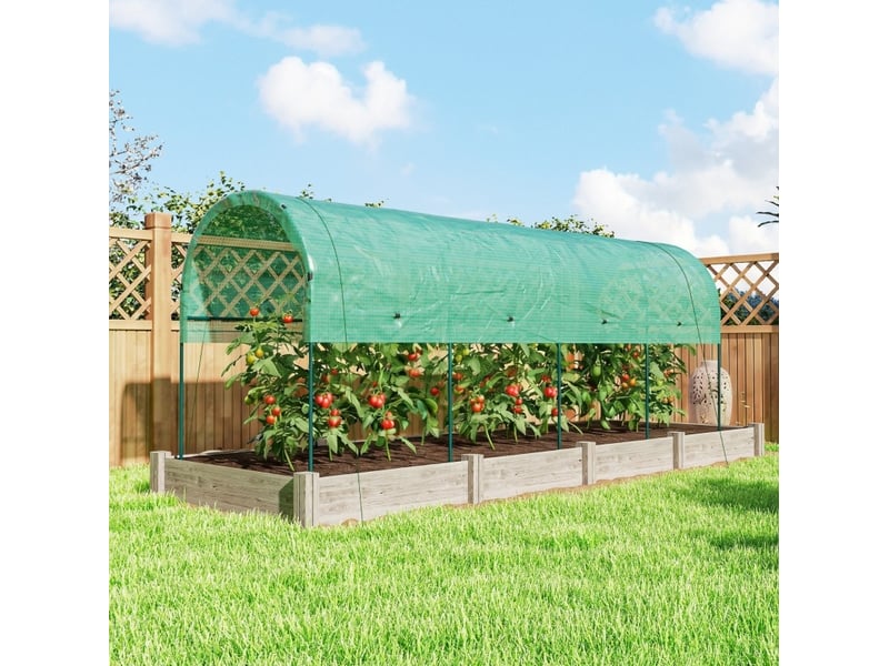  Serre de jardin ouverte 400x120x170 cm – verte – bâche plastique renforcée, arceaux en acier et 8 piquets  - Conforama D