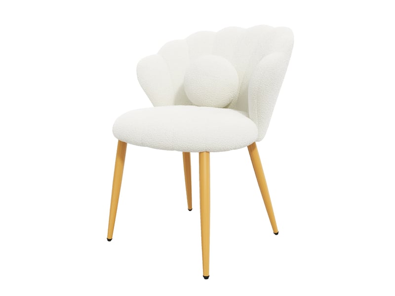 Lot de 6 chaises de salle à manger 60x62,5x83 cm en tissu bouclé blanc, pieds dorés - Conforama E