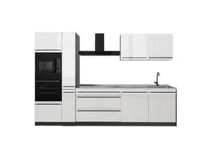 Vicco cuisine, blanc haute brillanceanthracite, 310cm plan de travail marbre