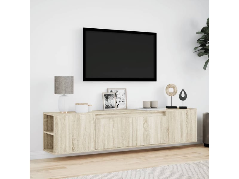 Meuble tv - banc tv - meuble de rangement mural avec led chêne sonoma 180x31x39,5 cm - Conforama D