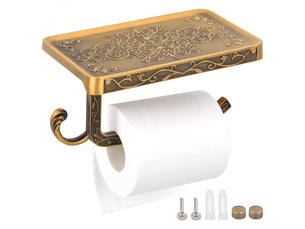 Porte-rouleau de toilette mural vintage doré avec étagère - support en aluminium rétro pour salle de bain