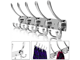 Porte manteau mural, patères manteaux en acier inoxydable, crochets pour manteaux serviettes peignoirs (argent, gris
