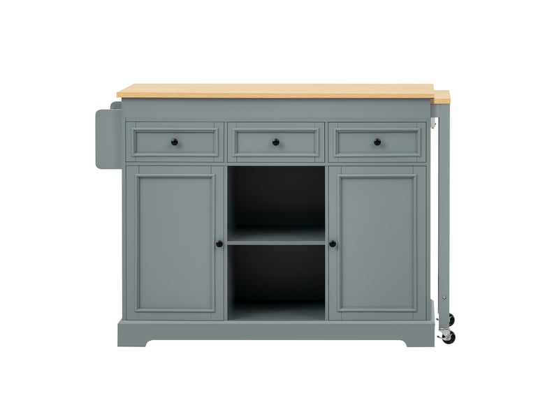  Desserte de cuisine mobile avec 2 portes, 3 tiroirs, rangement ouvert et plateau extensible pour cuisine en mdf gris  - Conforama A