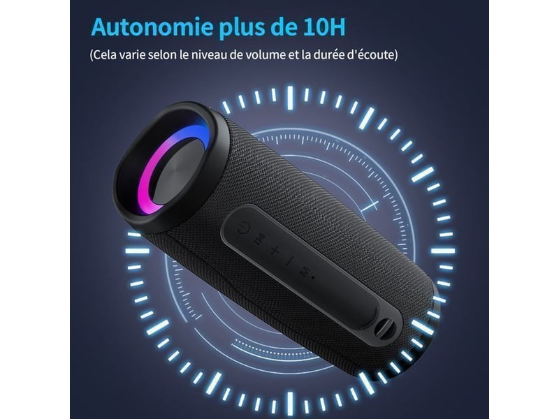 Enceinte bluetooth portable 10w stéréo avec subwoofer rgb ipx5 type-c autonomie 15h  - Conforama C