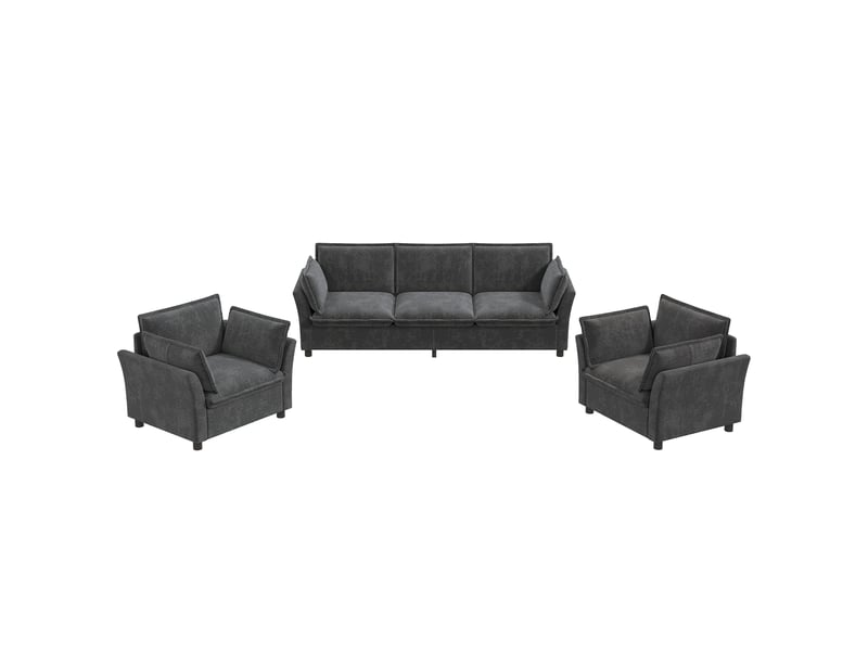 Canapé combinable 3-1-1 modulaire 3 places 2 fauteuils tissu chenille gris coussins confort cloud design moderne pour salon - Conforama A
