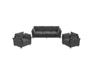 Canapé combinable 3-1-1 modulaire 3 places 2 fauteuils tissu chenille gris coussins confort cloud design moderne pour salon