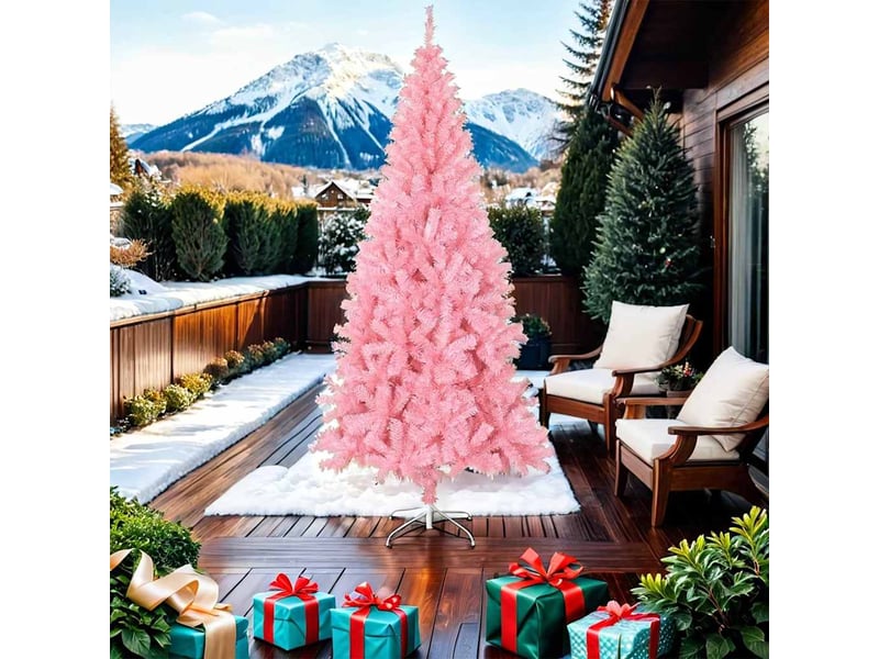  Sapin de noël artificiel, arbre de noël avec support rose 210 cm pvc  - Conforama A