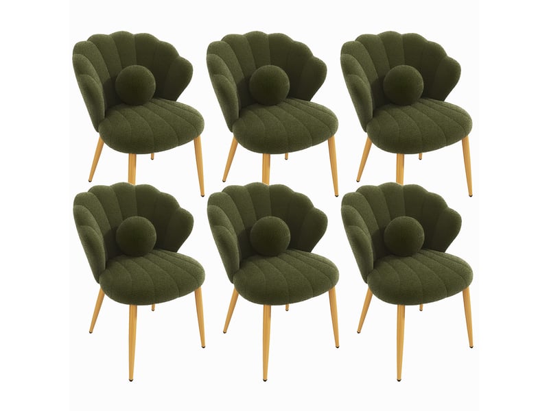  Lot de 6 chaises de salle à manger 60x62,5x83 cm, dossier coquillage, métal doré, vert  - Conforama A