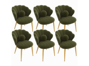 Lot de 6 chaises de salle à manger 60x62,5x83 cm, dossier coquillage, métal doré, vert