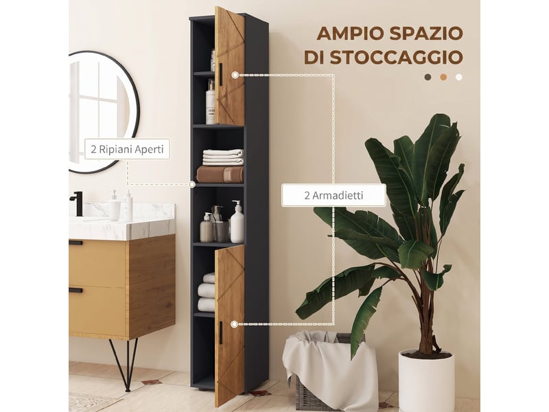  Colonne de salle de bain étroite 30 x 30 x 183 cm, finition chêne et gris foncé  - Conforama R