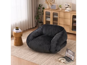 Fauteuil pouf adulte avec dossier enveloppant et assise moelleuse, sans montage, en velours côtelé gris foncé