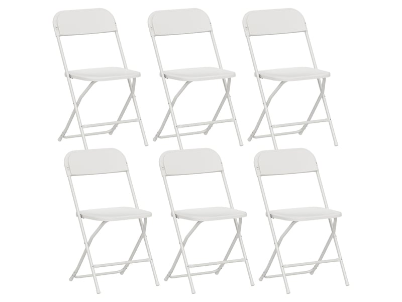  Ensemble de 6 chaises pliantes, avec trous de drainage, structure en acier, usage polyvalent, blanches  - Conforama A