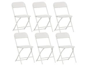 Ensemble de 6 chaises pliantes, avec trous de drainage, structure en acier, usage polyvalent, blanches