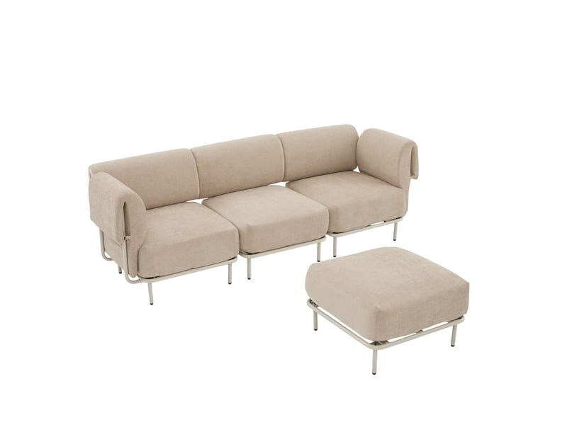  Canapé d’angle modulable 3 places 251x155x78 cm avec pouf mobile, assise en mousse haute densité, tissu chenille kaki, style scandinave  - Conforama A