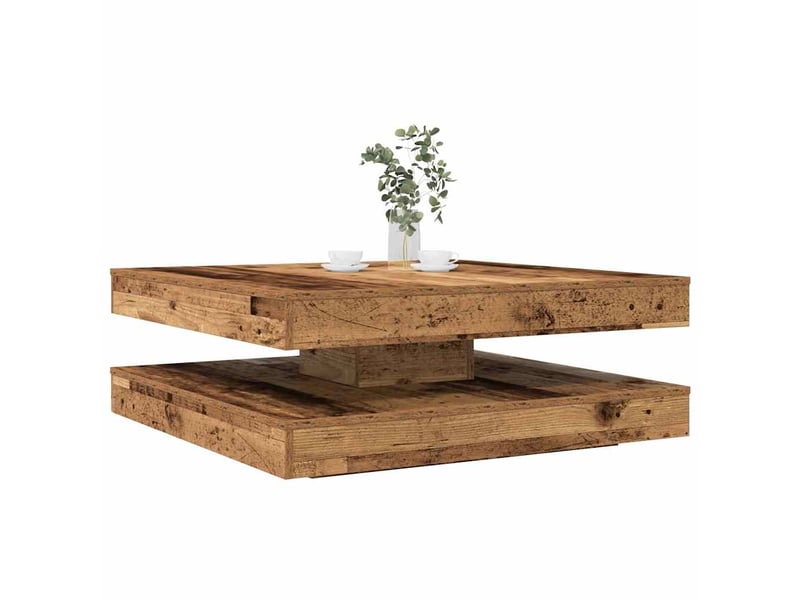  Table basse - table de salon - table à thé rotative à 360 degrés vieux bois 90x90x34,5 cm  - Conforama B