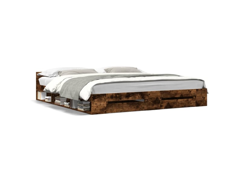  Lit double- lit adulte -  cadre de lit avec tiroirs sans matelas chêne fumé 200x200 cm  - Conforama A