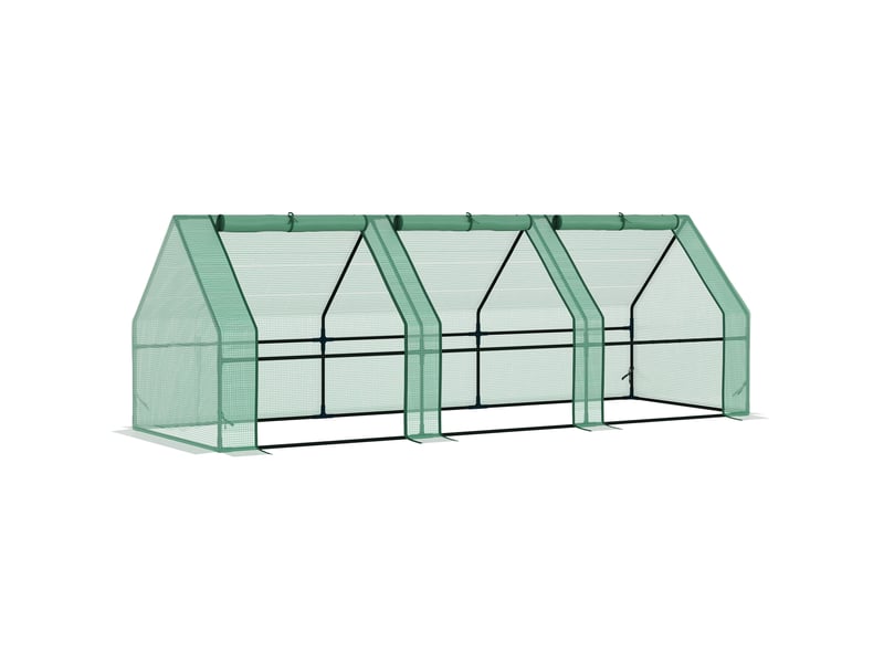 Serre de jardin verte 270 x 90 x 90 cm en acier avec film pe 140 gm² et fenêtres enroulables zippées pour semis - Conforama A