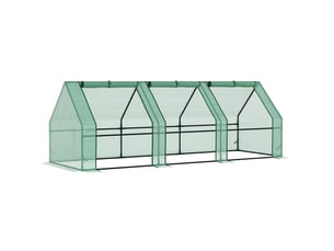 Serre de jardin verte 270 x 90 x 90 cm en acier avec film pe 140 gm² et fenêtres enroulables zippées pour semis
