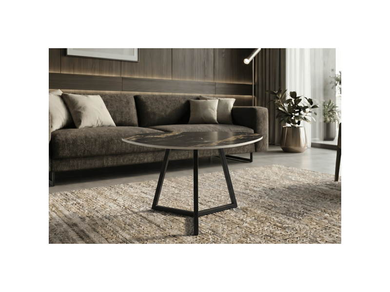  Table basse petrano 70 cm en céramique noire effet marbre sable et métal noir – forme organique  - Conforama B