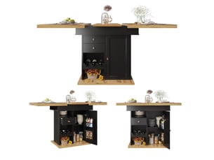 Table à manger extensible, 110-140x80x75 cm, 4-6 places avec porte-snacks, salle à manger, mdf, coloris noir et naturel