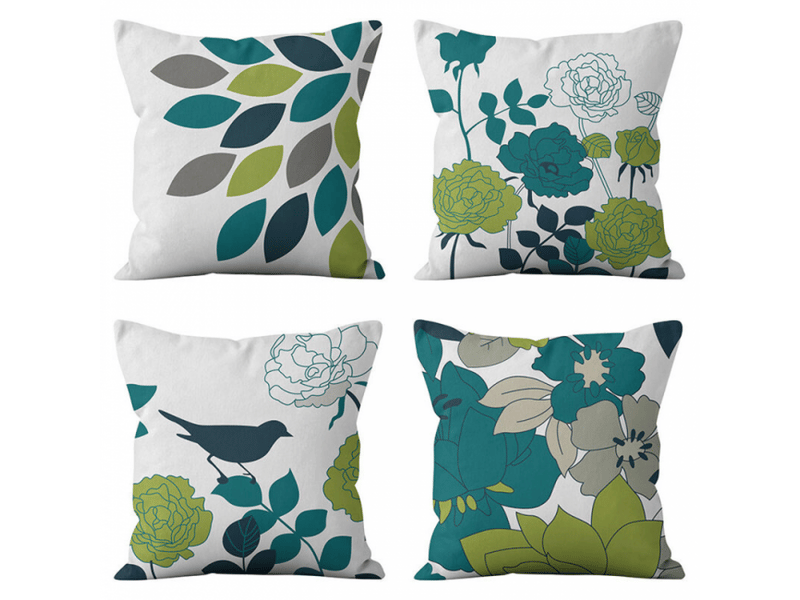 Lot de 4 housse de coussin - extérieur housse de coussin, lot de 4 imperméable fleurs et oiseaux bleus et verts motif canapé taie d'oreiller pour patio jardin salon chambre décora, 45 x 45 cm - Conforama A