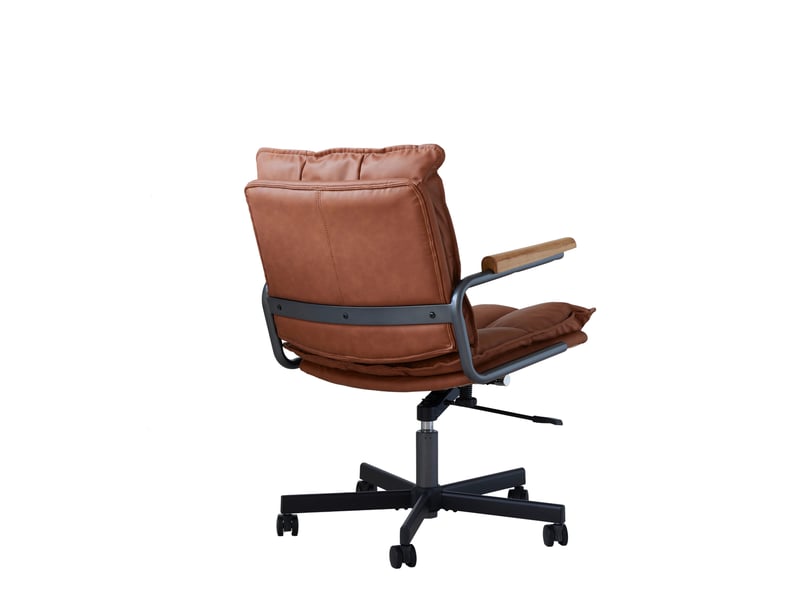  Chaise de bureau en similicuir marron avec accoudoirs en chêne, hauteur réglable et rotation à 360°  - Conforama E