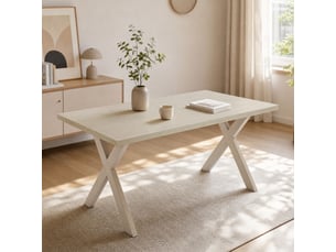 Table de salle à manger rectangulaire - table rectangulaire 160 cm et pieds en x métal - travertin