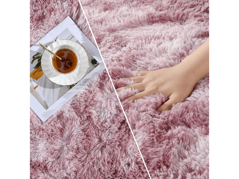  Tapis de salon rose, à poils longs, doux, en laine de soie antidérapante, mesurant 100 x 200 cm  - Conforama D
