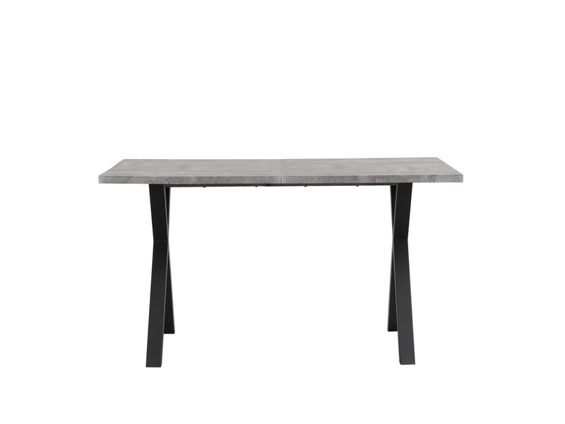  Table à manger 140x80x76 cm, pieds croisés, structure métal, plateau mdf, finition béton, noir et gris  - Conforama E
