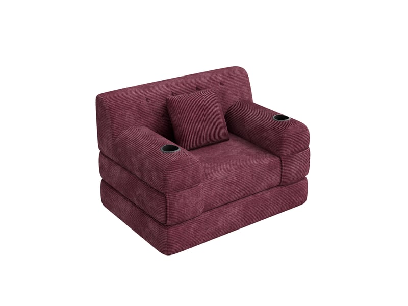  Fauteuil convertible 1 place en velours côtelé rouge bordeaux, 107x80x81 cm  - Conforama D