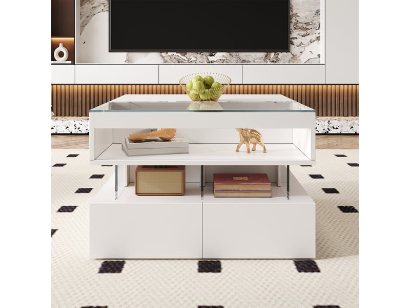  Table basse - fonctionnelle avec étagère intégrée, résistante jusqu’à 50 kg, 70×67×57 cm, blanc  - Conforama C