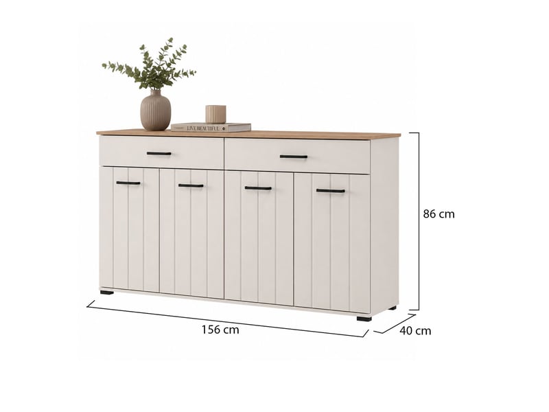 Buffet quarna, meuble 3 étagères, 156x40x86h cm blanc crème Quarna - Conforama C