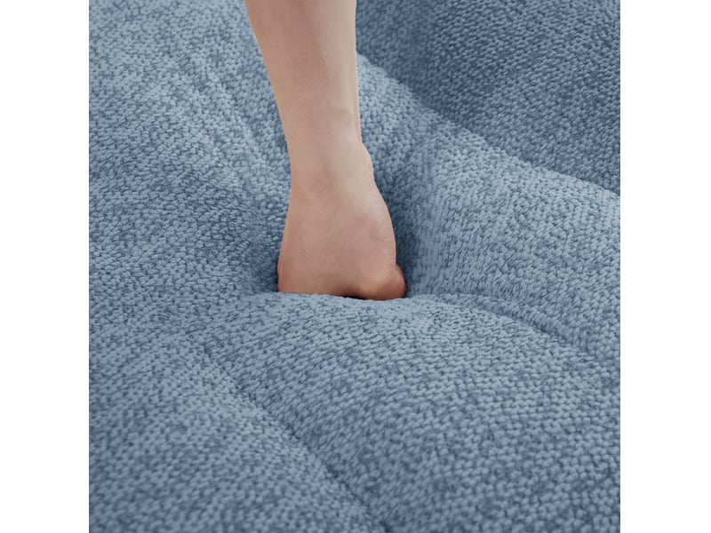  Canapé modulable 2 places bleu en tissu bouclette avec 2 ottomans, mousse 32d et connexion antidérapante  - Conforama E