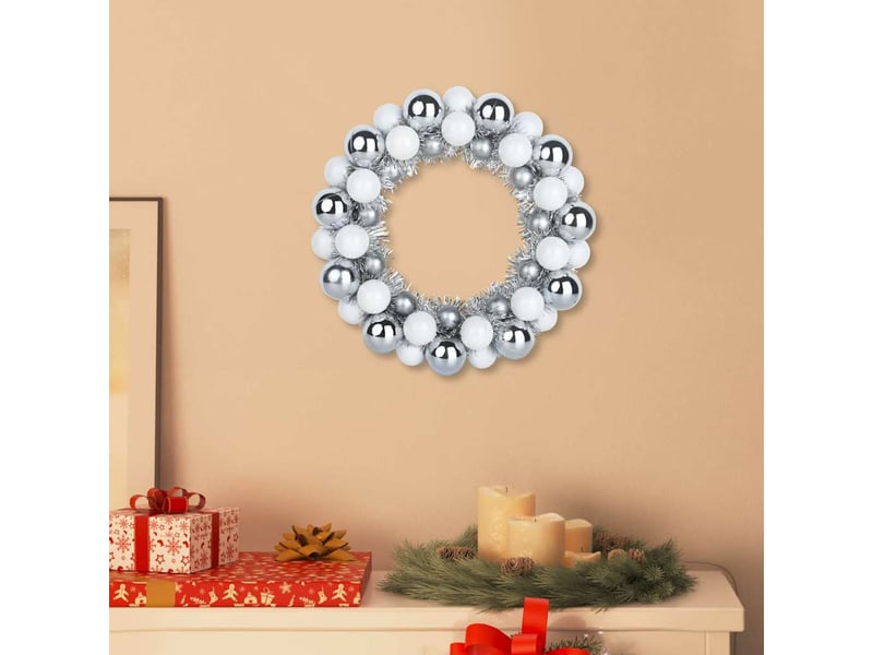  Couronnes de boules de noël 2 pcs blanc et argent 33 x 33 x 7 cm  - Conforama B
