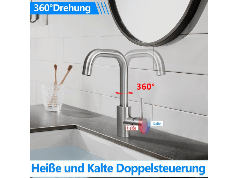  Nettlife robinet de cuisine robinet de lavabo de salle de bains robinet de salle de bains en acier inoxydable haute pression  - Conforama B