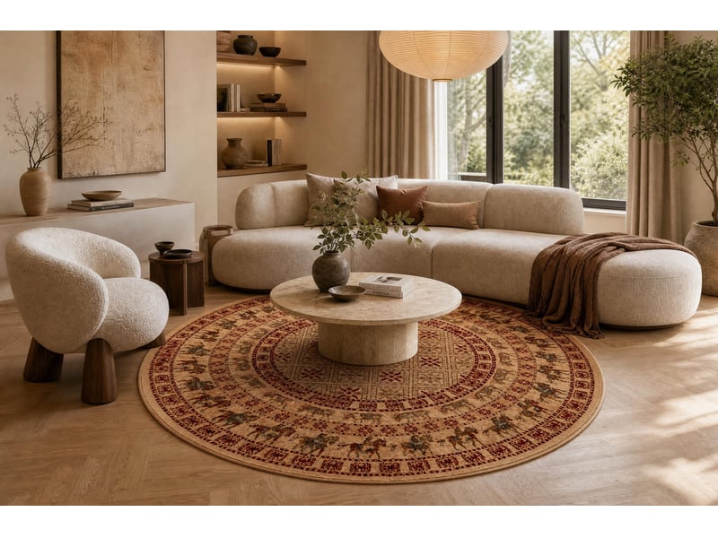  Tapis en laine kashqai 4301 100 cercle oriental, ethnique, couleur saumon   bordeaux cercle 120 cm  - Conforama D