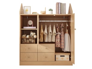 Armoire 2 porte(s) 4 tiroir(s) <strong></strong> <strong></strong> coloris bois clair largeur 100 cm