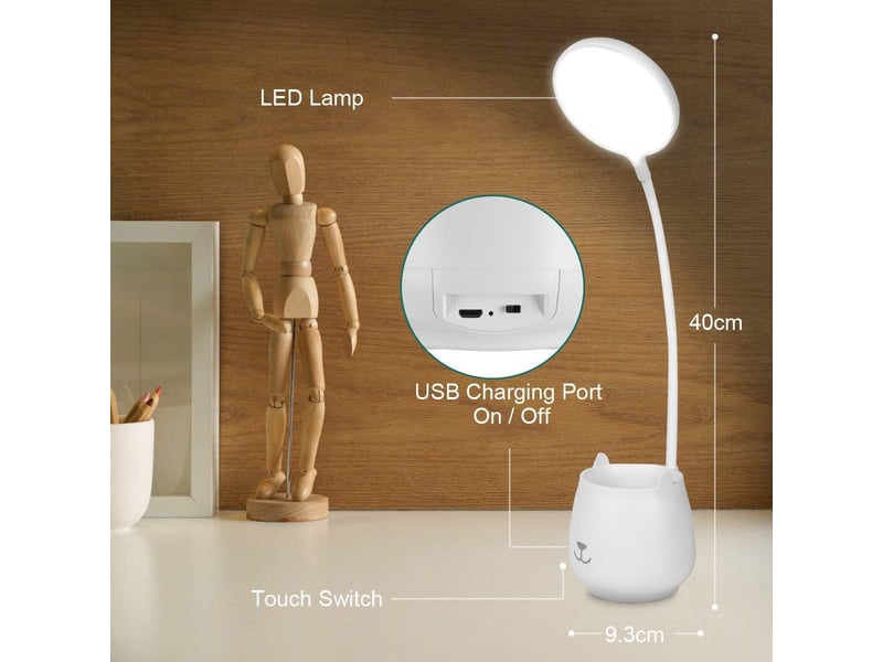 Lampe de bureau avec porte-stylo et commande tactile – 3 modes d'éclairage, 24 led, blanc - Conforama B