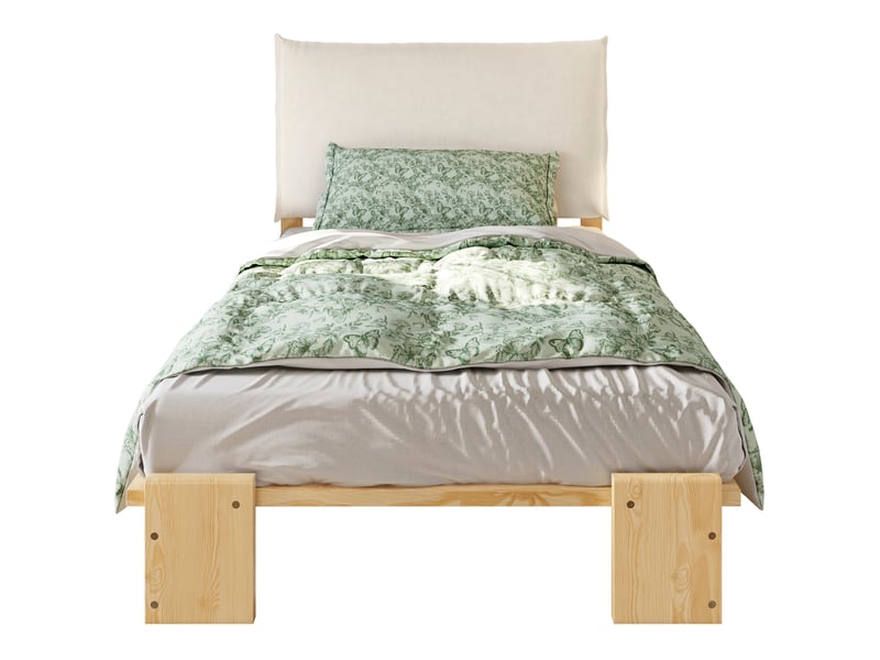  Lit simple 90x200 cm tête de lit rembourrée à fixation autoagrippante en bois et tissu coloris naturel  - Conforama A