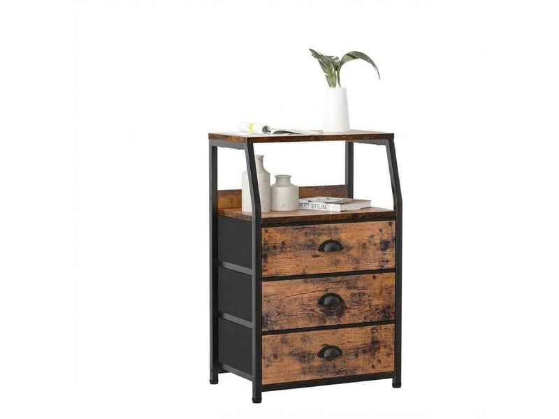  Commode 3 tiroirs tissu moderne, plateau bois robuste, table appoint compacte cadre acier, rangement pratique, chambre salon entrée PPG_345JDHTF - Conforama A