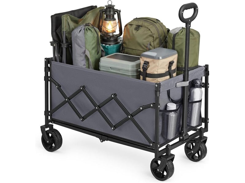  Chariot de transport pliable extérieur jardin 49,5 x 79,5 x 90,5 cm capacité 150 kg design pratique en acier gris ardoise 12_0012886  - Conforama A