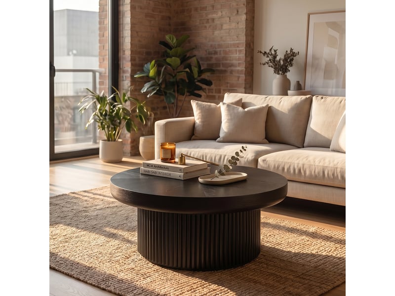  Table basse de salon ronde noire, design moderne, dimensions 78 × 78 × 38,5 cm, meuble déco fonctionnel pour séjour  - Conforama C