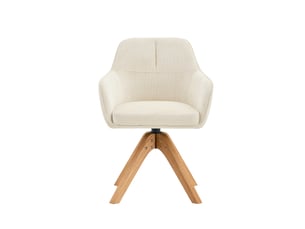Chaise de salle à manger pivotante avec dossier ergonomique et accoudoirs, en tissu et bois, beige